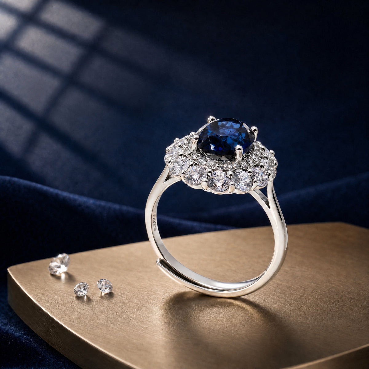 Royal Blue Lab-Grown Sapphire Double Halo Ring