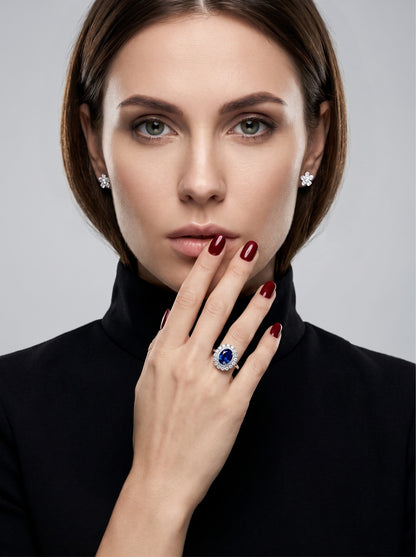 Royal Blue Lab-Grown Sapphire Double Halo Ring