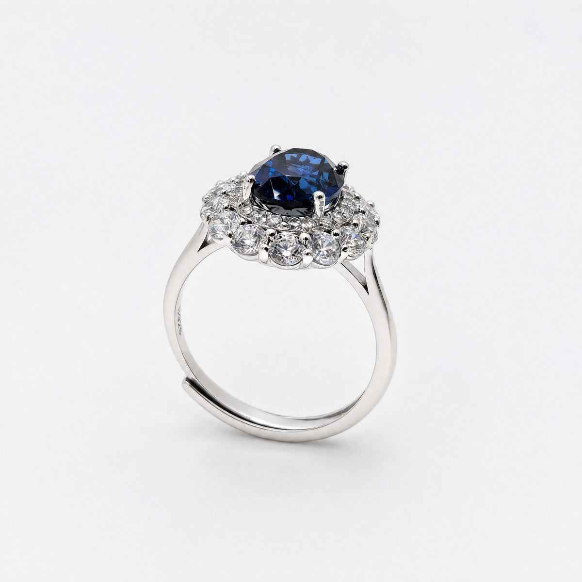 Royal Blue Lab-Grown Sapphire Double Halo Ring
