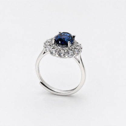 Royal Blue Lab-Grown Sapphire Double Halo Ring