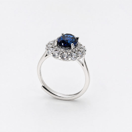 Royal Blue Lab-Grown Sapphire Double Halo Ring
