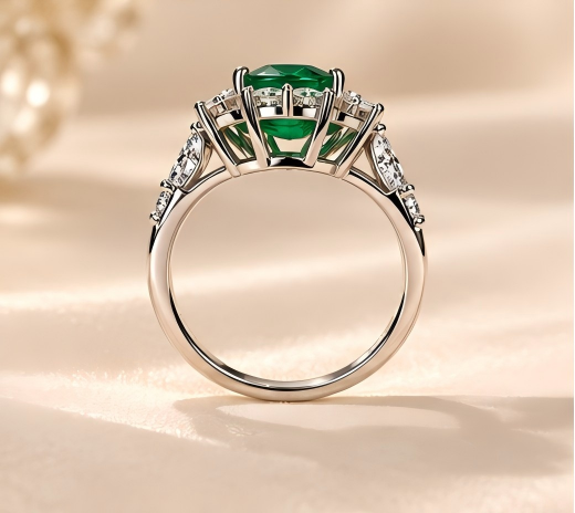 Emerald Green Oval Halo Ring | Lab-Grown Gemstone S925 Silver