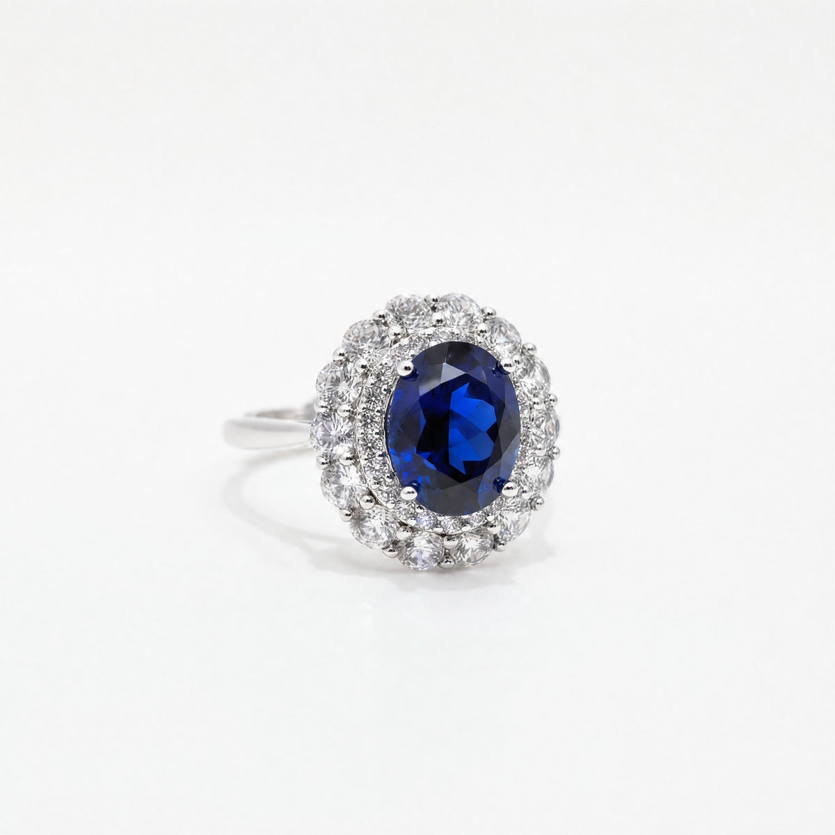 Royal Blue Lab-Grown Sapphire Double Halo Ring