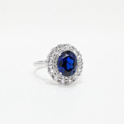 Royal Blue Lab-Grown Sapphire Double Halo Ring